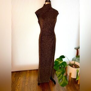 Ralph Lauren Metallic Mock Neck Evening Gown